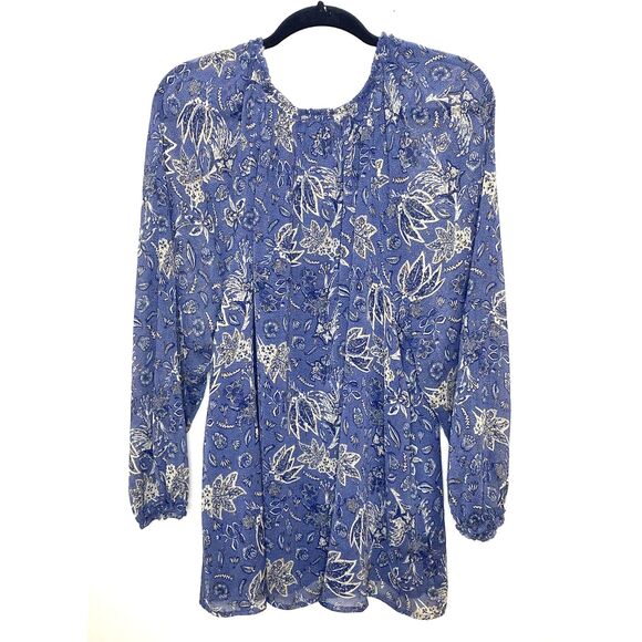 NWT Lane Bryant Blue Paisley Lurex Ruffle V Neck Chiffon Plus Blouse Lined 22/24 - Picture 3 of 12